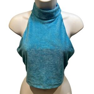 Fabletics Terry Built-In Bra Tank Cropped Aqua Blue Limited Edition Small NWOT